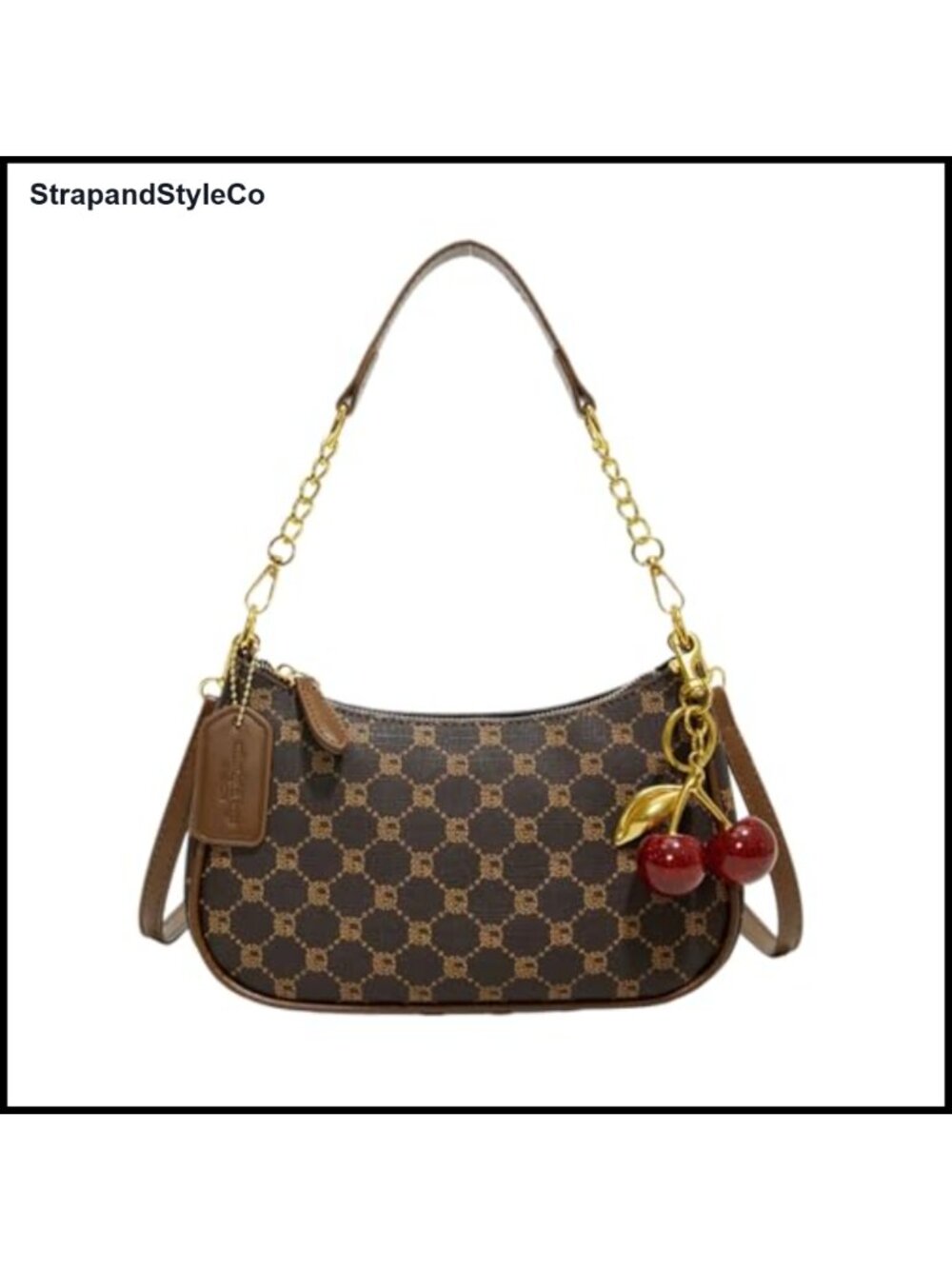 PU Leather Gold Chain Hobo Shoulder Bag Detachable Crossbody Strap